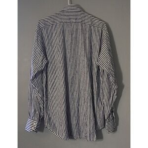 Thomas Dean Shirt Mens Large Blue White Stripe Button-Up Long Sleeve Casual Sz L